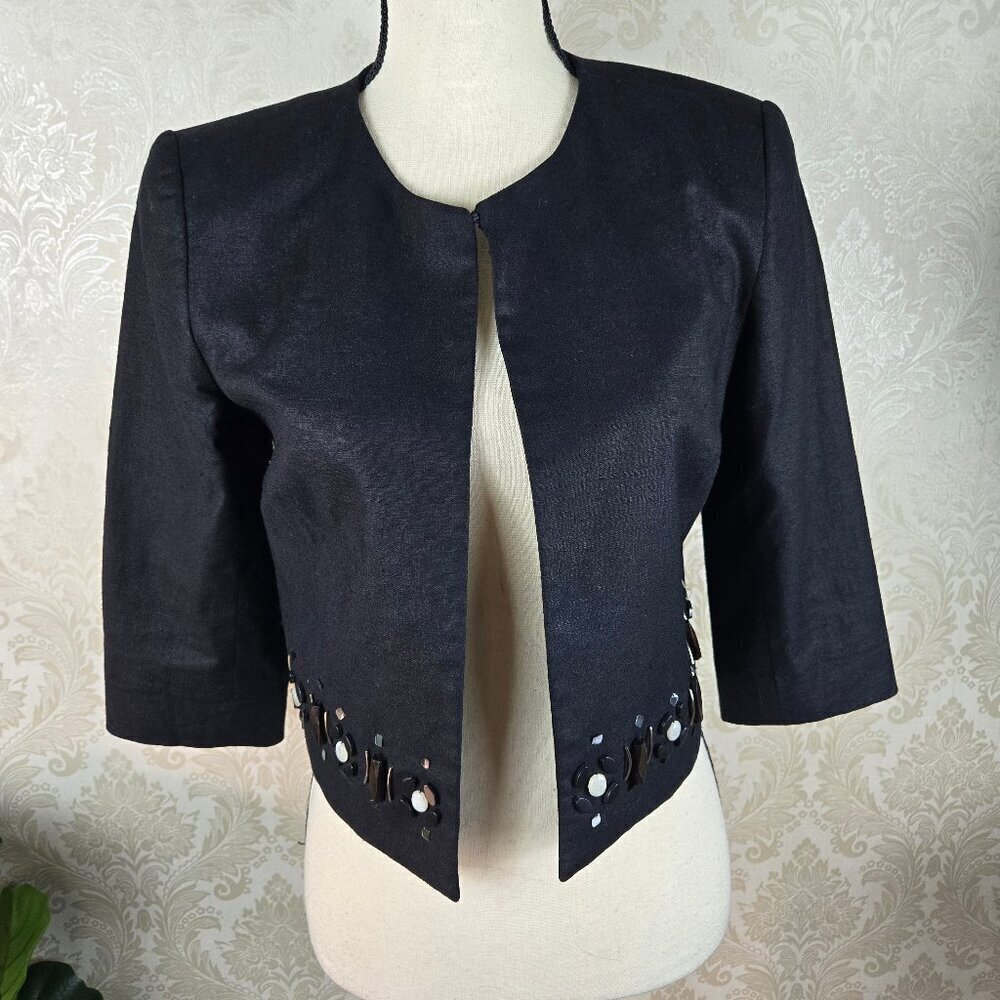 Oscar by Oscar de la Renta Size 4 Black Cropped Jacket Beaded Embellishments